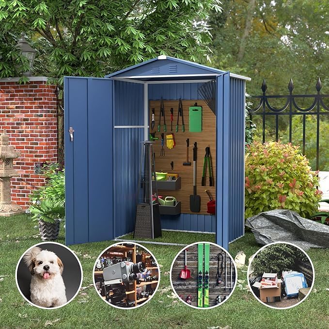 SUPEER Abri de Jardin Métallique 2m² avec Toit Incliné Résistant - Stockage Extérieur pour Outils, Vélo ou Mobilier - 125.5x88.5x185 cm (LxlxH) - Bleu