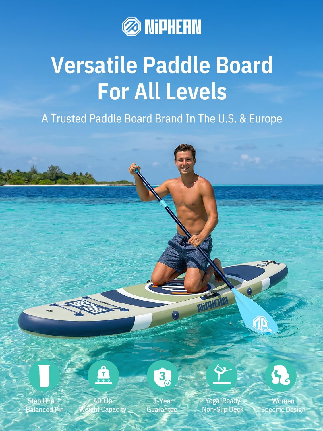 Niphean - Paddle gonflable adulte ultraléger 320cm, siège, antidérapant, aileron StabilTrac