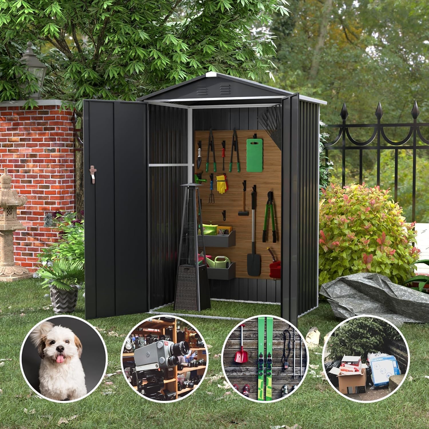 SUPEER - Abri de jardin toit incliné 125x88.5x185cm - Résistant, noir