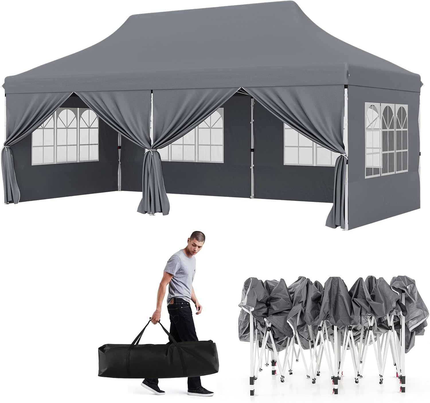 GOPLUS - Tonnelle Pliante série Jardin - 3x6m - imperméable, sac de transport, sac lesté, 6 bâches