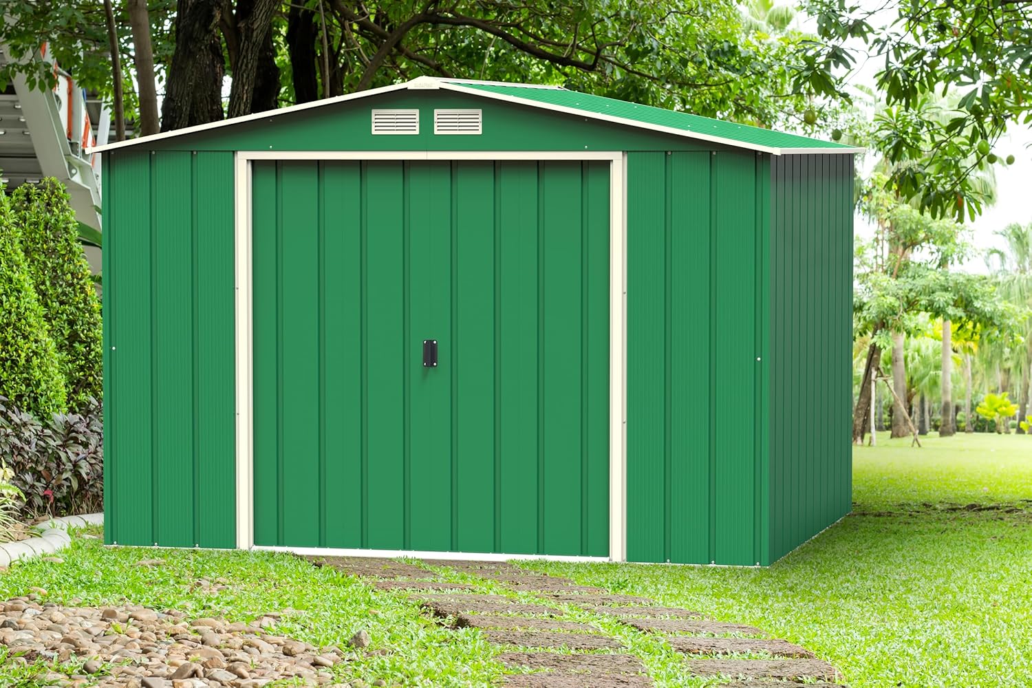 Duramax - ECO 10x8 - 7,28m² - Abri métal renforcé, toit acier vert