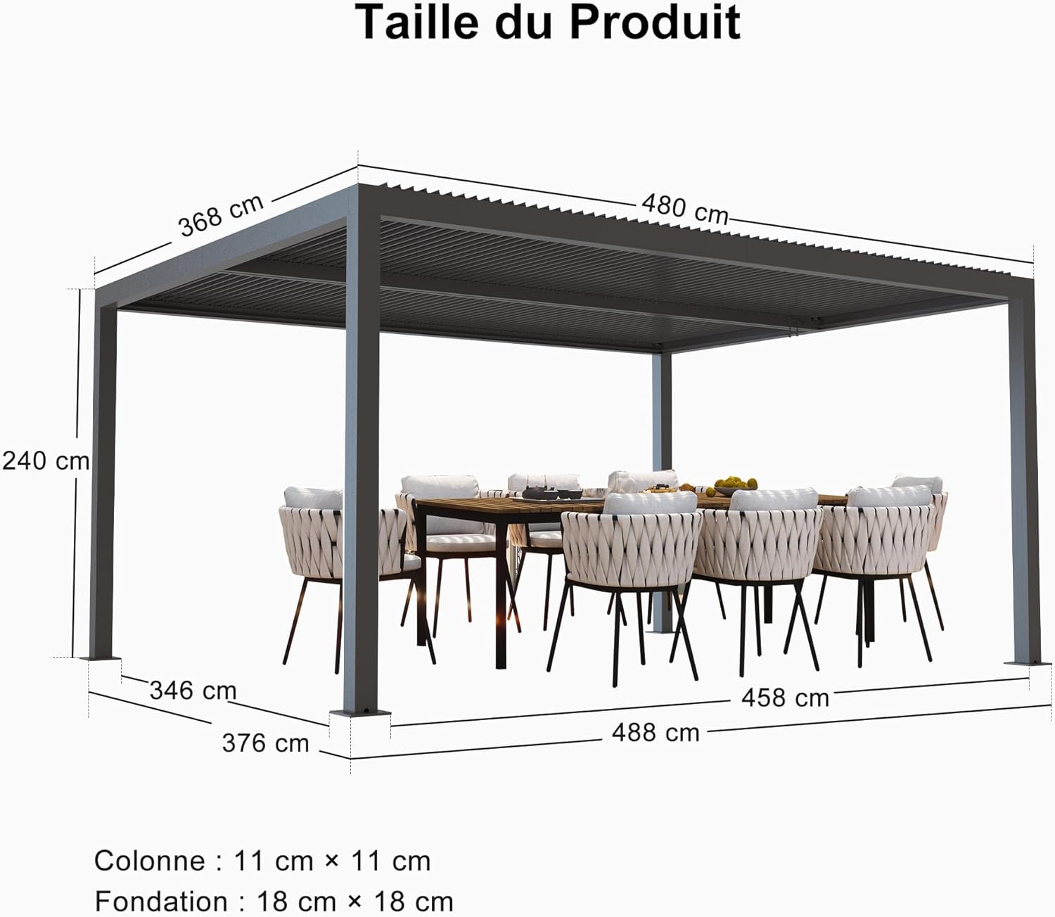 PURPLE LEAF - pergola bioclimatique - 4,8x3,68m - aluminium, stores, lames orientables