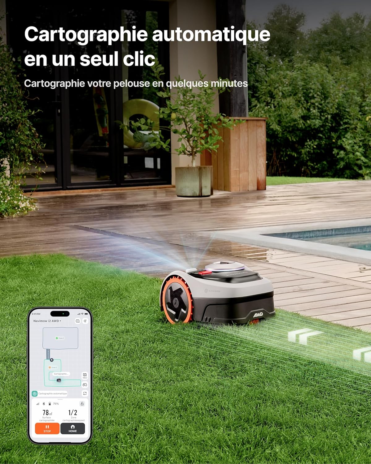 Segway - Navimow i205 AWD - robot tondeuse - 500 m², 45% pente, garage, EFLS NRTK+Vision