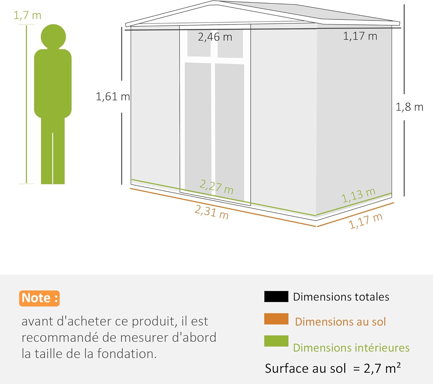 Outsunny Abri de Jardin en métal 2,7 m² cabane de Jardin 246 x 117 x 180 cm cabanon Rangement Outils avec fenêtre, 4 évents et Porte verrouillable, cabanon Jardin extérieur en Acier galvanisé, Gris
