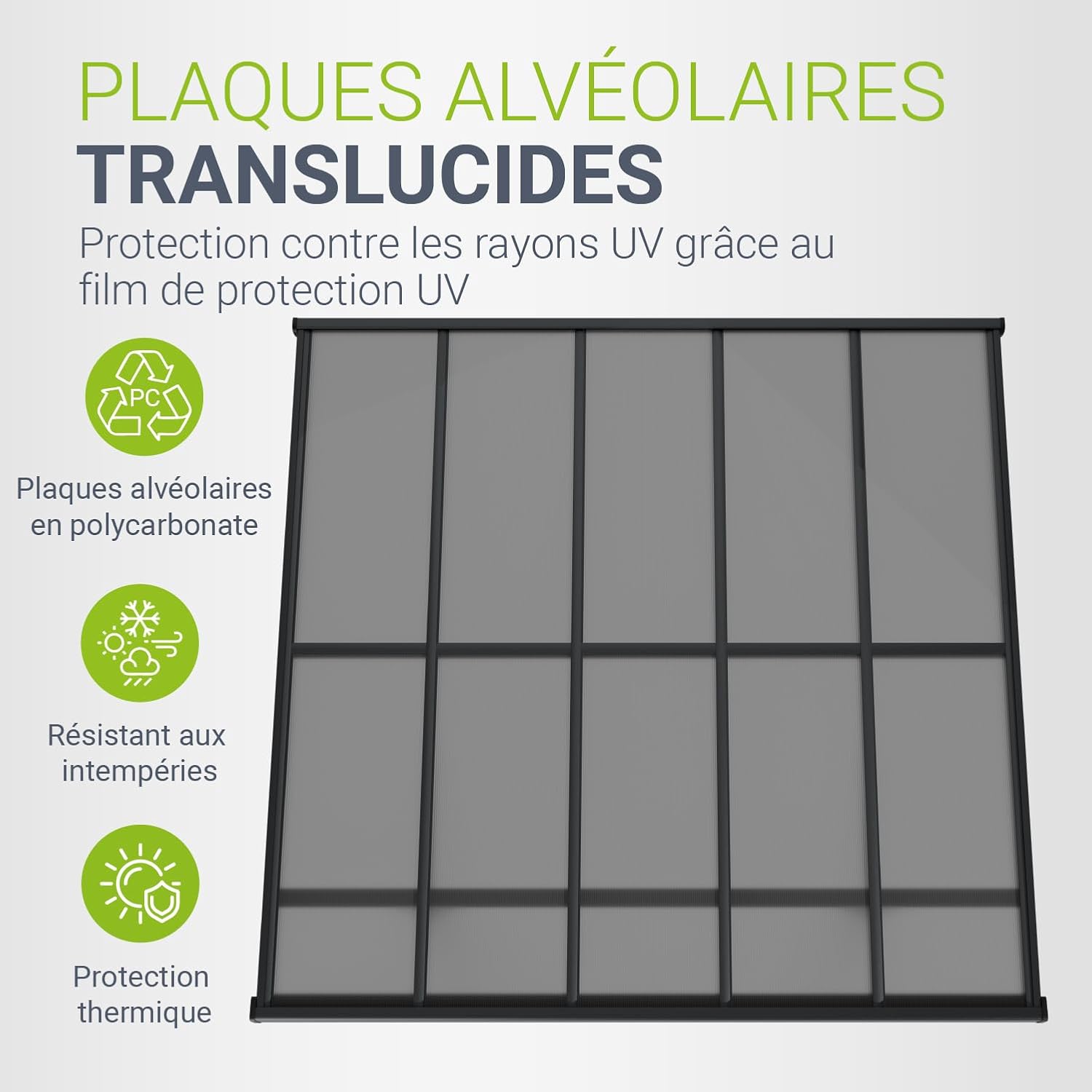 Juskys - Borneo - 3x3 m - Toit terrasse alu, plaques transparentes