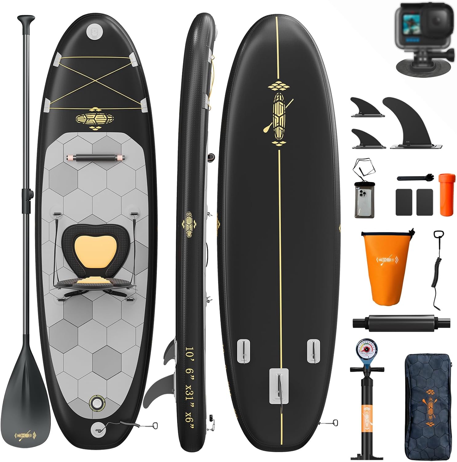 Devoko - Planche de Paddle Gonflable Adulte 320cm - 2-en-1, Siège, Accessoires, 130kg Max - SUP Gonflable