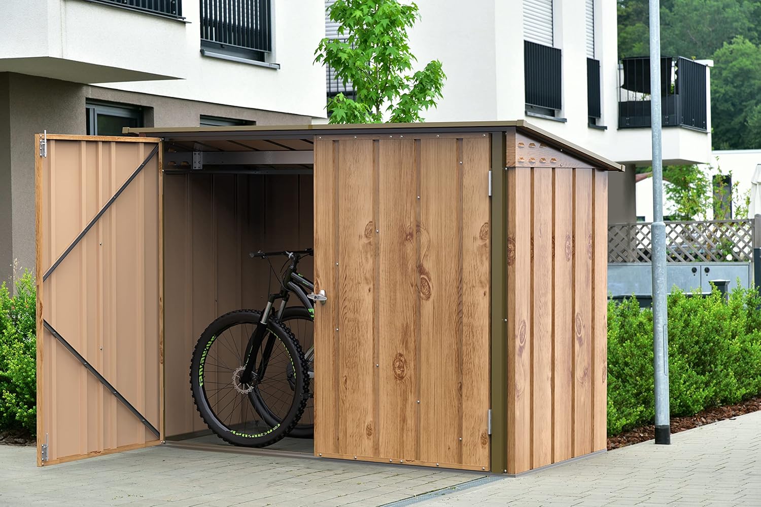 Duramax – abri à vélos double, 203x101x146 cm, portes verrouillables, finition bois