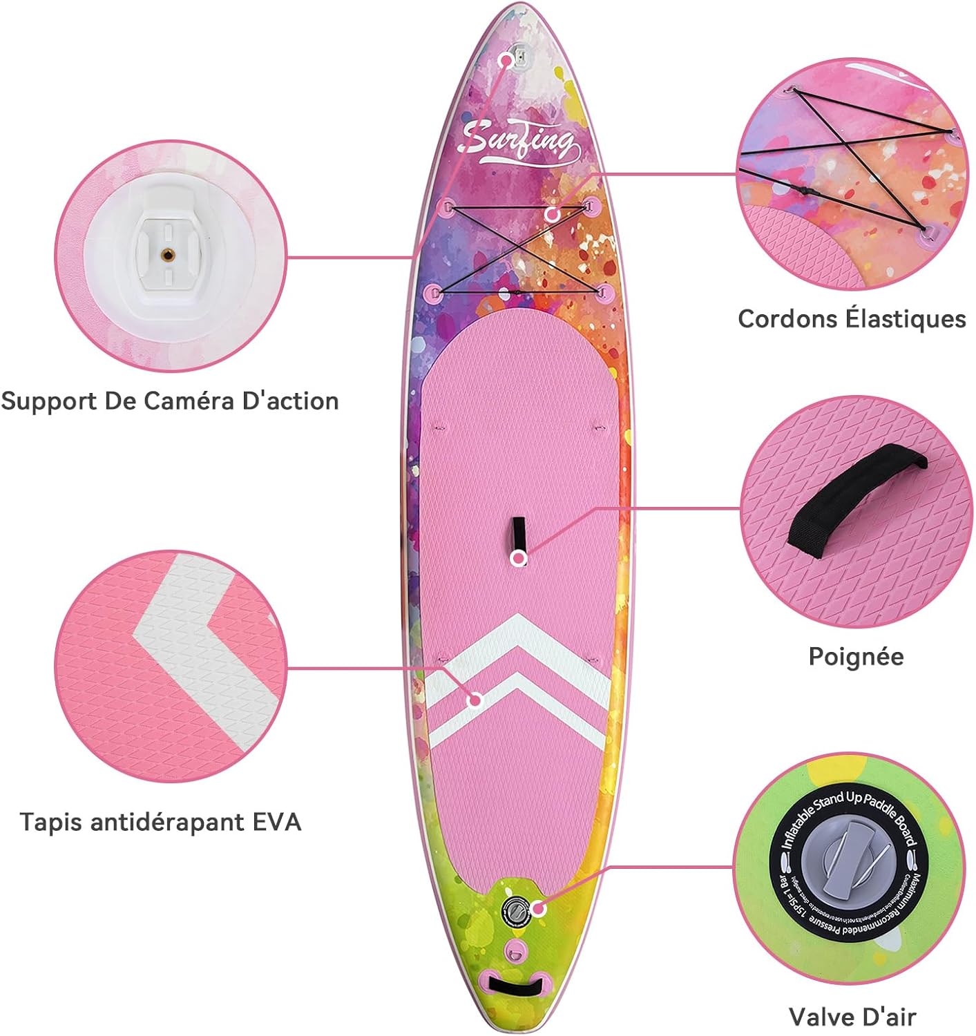 YU YUSING - Paddle gonflable 320/335cm - 2 pers, siège kayak, 150kg