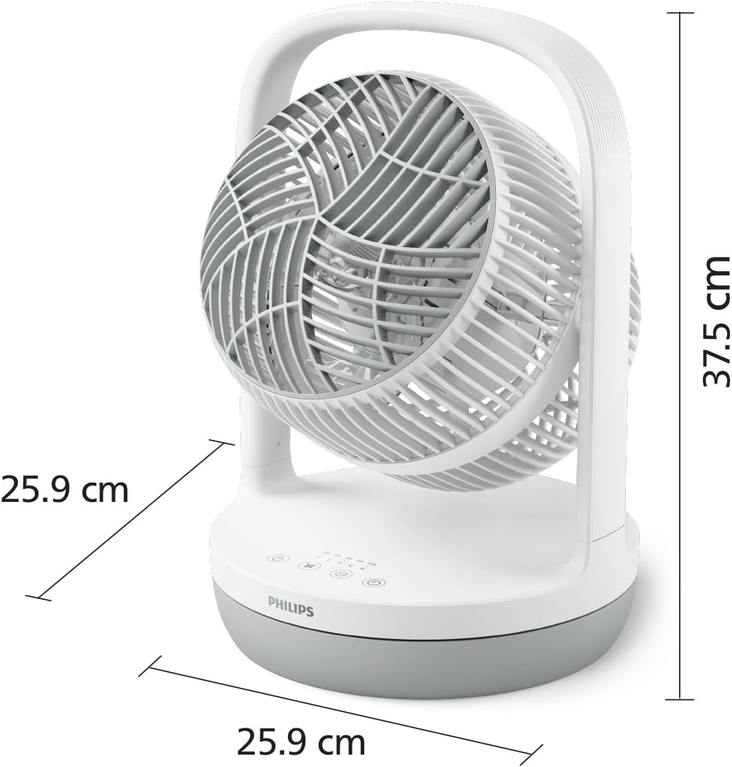 Philips Ventilateur de Table Série 2000. Puissant & Silencieux Technologie SilentWings 23 dB. Circulation de l'Air. Inclinaison réglable à 180. Minuterie 12h. Pour Maison et Bureau. Blanc (CX2050/00)