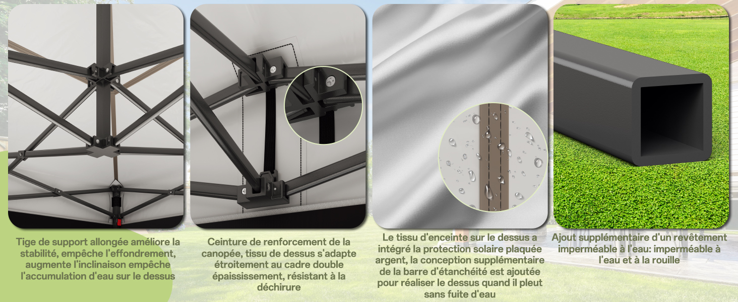 Série de schémas techniques illustrant les détails d'installation et de montage de ce qui semble être des composants structurels ou architecturaux.