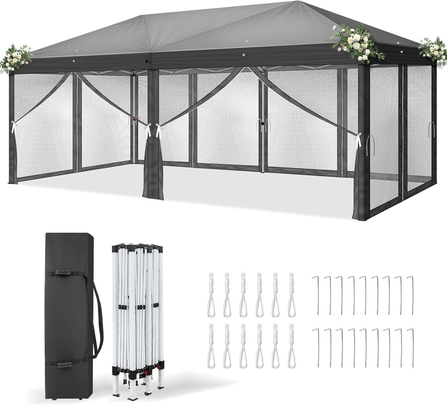 LEADZM - tonnelle pliante - 3x6m - étanche, UV 50+, 6 moustiquaires, hauteur réglable
