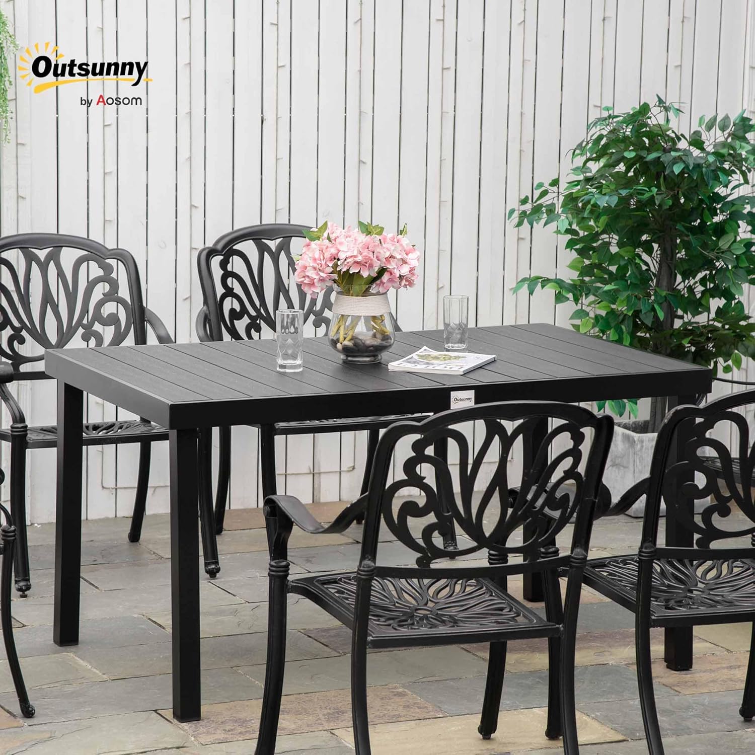 Outsunny - Table à manger extérieure - 140x90x74 cm - aluminium, 6 personnes