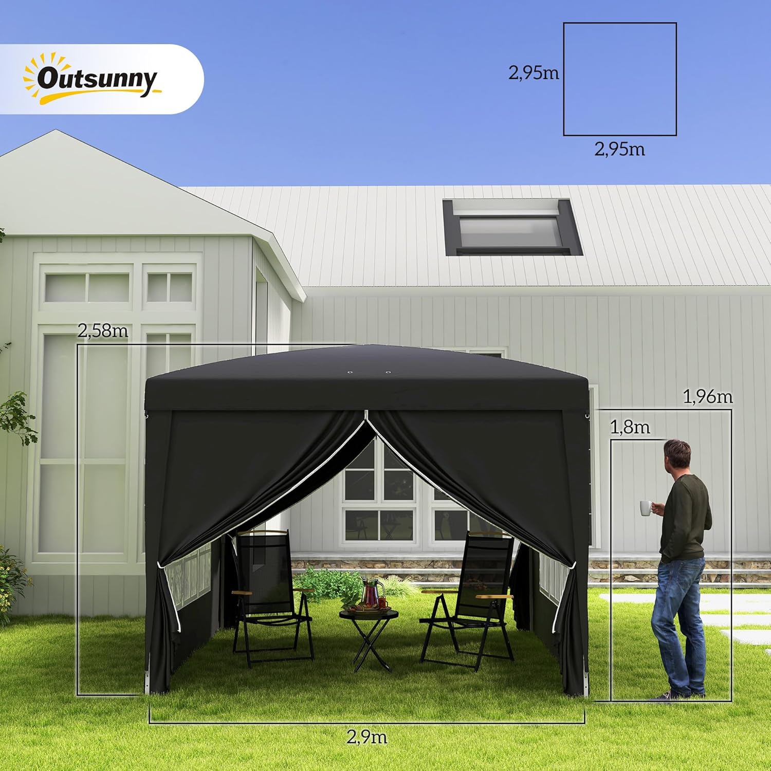 Outsunny - Tonnelle pliante série Barnum - 3x3m - 4 parois amovibles, sac transport