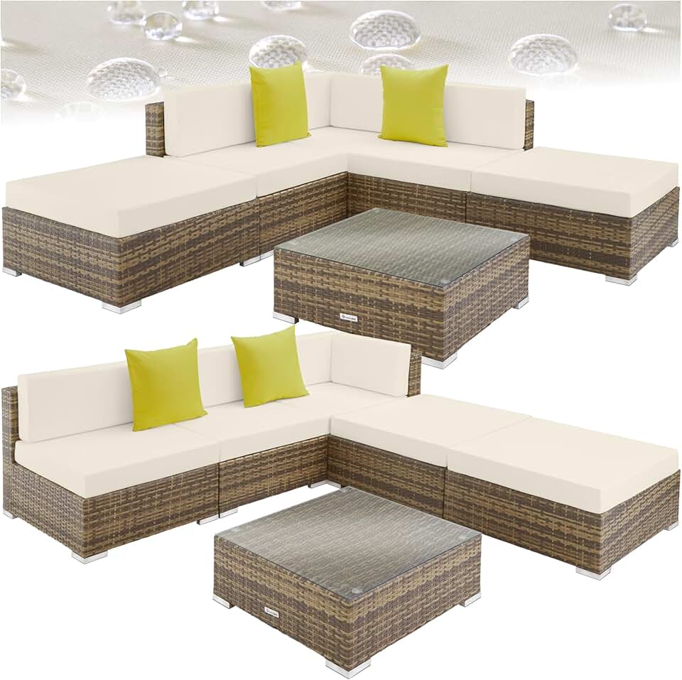 tectake - Salon jardin modulable XXL - 5 places, polyrotin, table, balcon terrasse