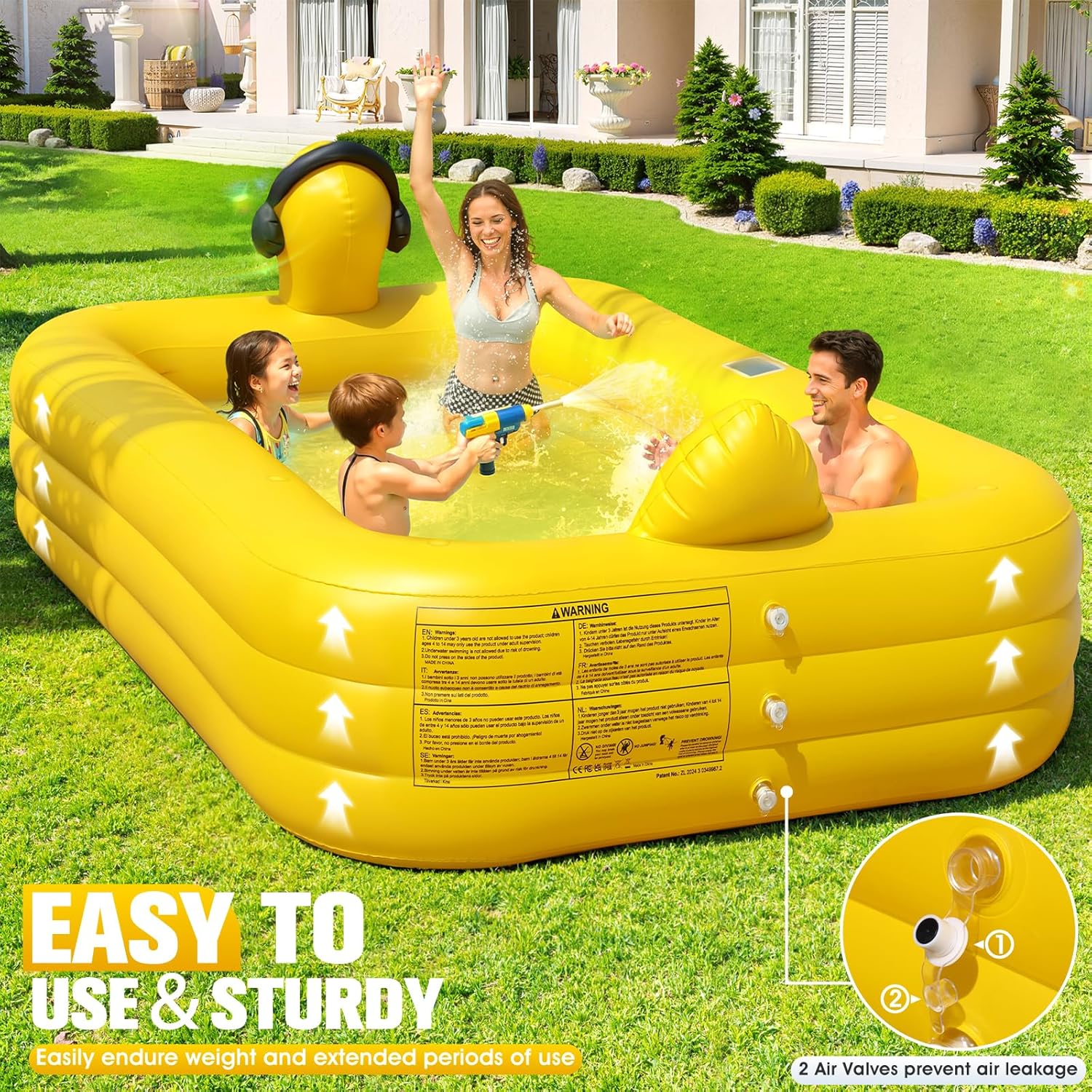 KingSom Piscine Gonflable avec Lumières, Caneton Piscine Rectangulaire Gonflable Solaire, Pataugeoire Grande pour Enfants et Adultes,254 x 160 x 56 cm Piscine Familiale Hors Sol pour Jardin,Extérieur