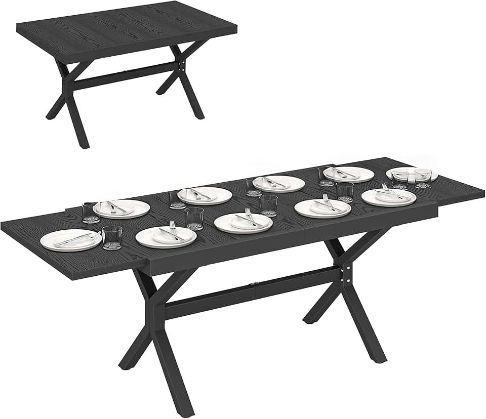 Outsunny - Table Extensible Jardin - 154-214 cm - Alu effet bois, 8-10 pers, pieds réglables, structure X, gris anthraci