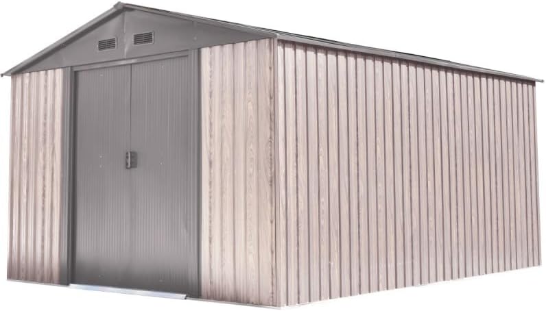 Abri de jardin métal WoodTouch 11m², double porte, acier beige, 301x367cm
