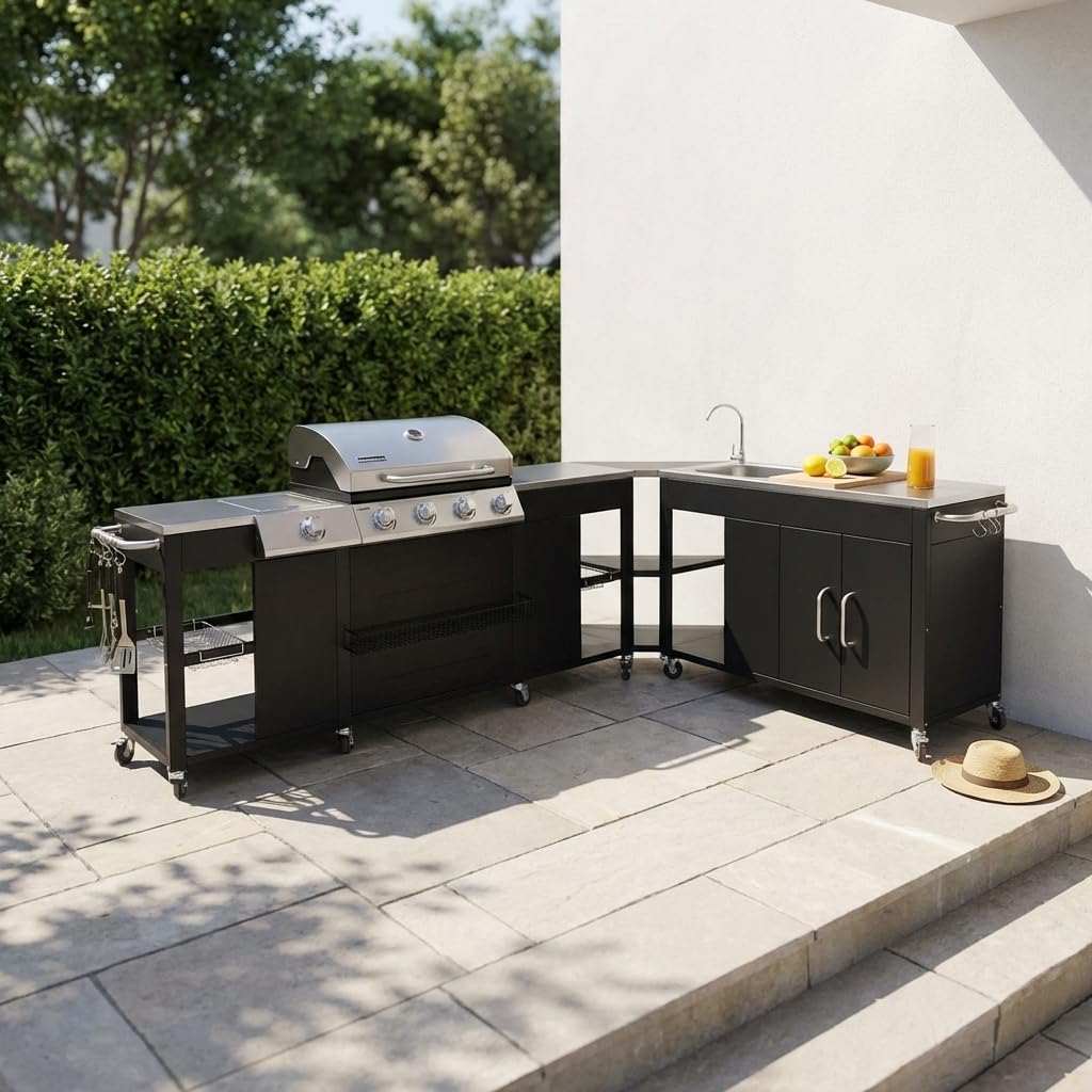 Alice's Garden - Rochefort - barbecue gaz 5 brûleurs, évier, plancha, plan travail, accessoires
