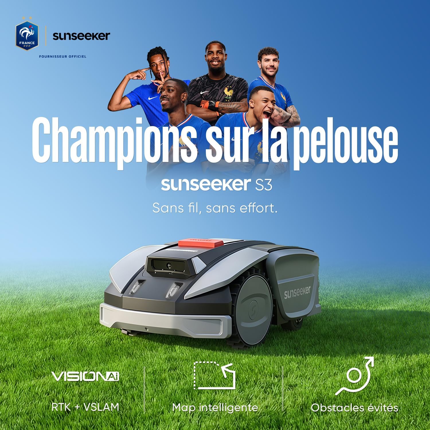 Sunseeker - S3 série - 800m² - RTK+Vision IA, multi-zones, app, S3