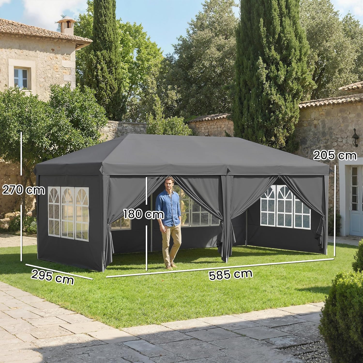 Outsunny - Tonnelle pliable 3x6m acier renforcé, côtés amovibles, gris