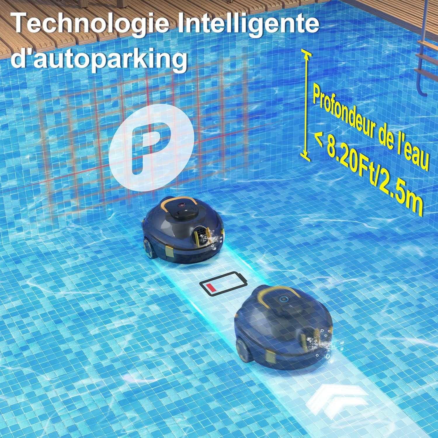 MEDOXA - Robot de piscine sans fil - 120 min autonomie, 110㎡, stationnement auto, léger et puissant