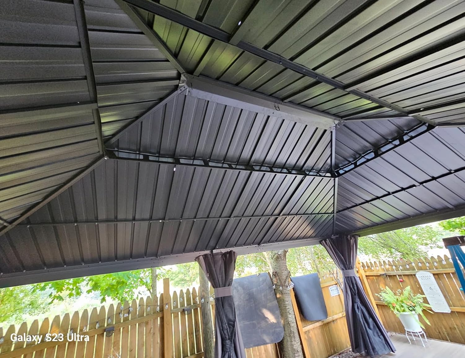 PURPLE LEAF - tonnelle toit double acier, 6x4,25m, moustiquaire, rideaux