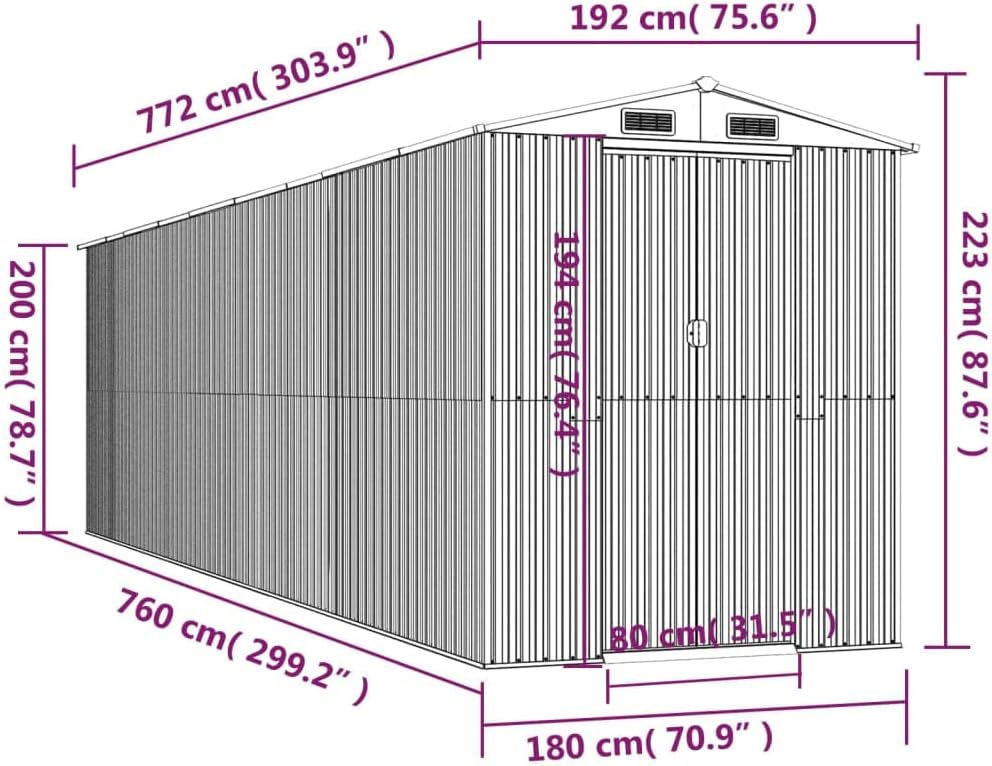 vidaXL - cabane abri jardin acier galvanisé 192x772x223 cm, anthracite