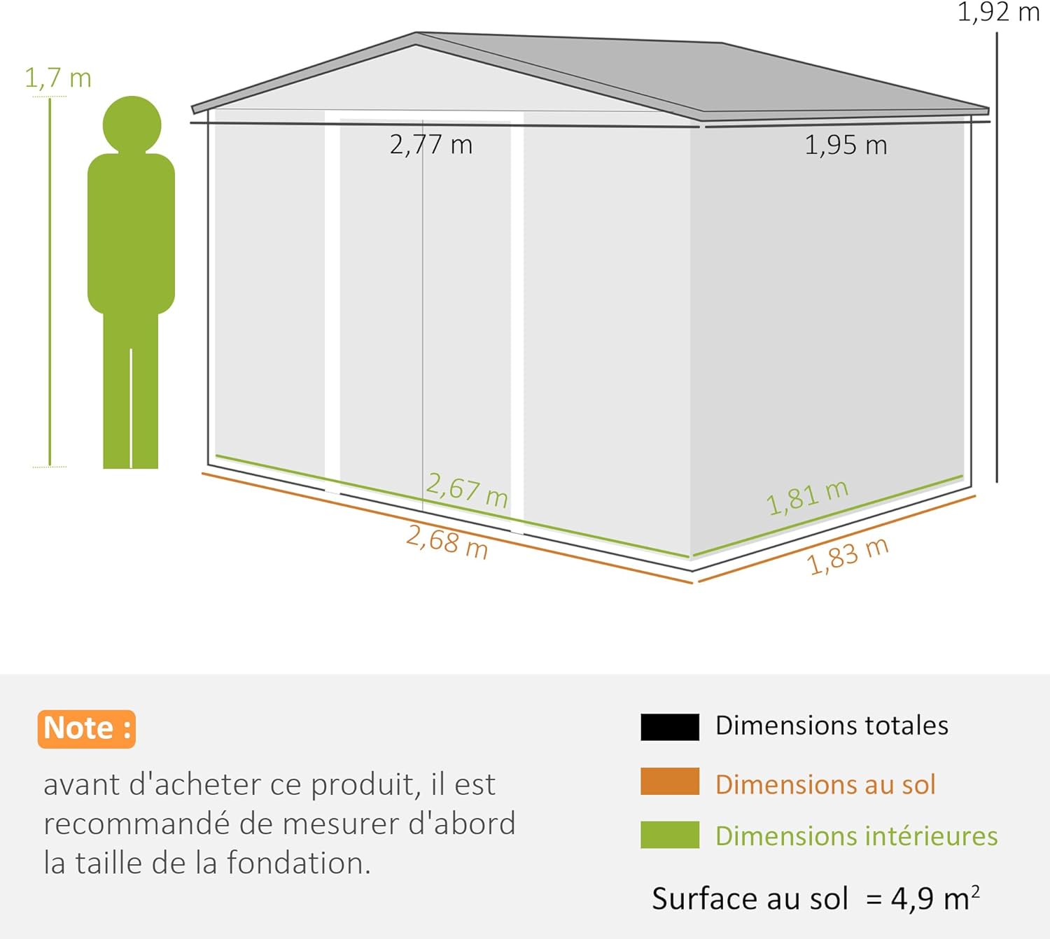 Outsunny - abri de jardin XXL - 277x195x192 cm - acier, portes coulissantes, 4 aérations, fondation