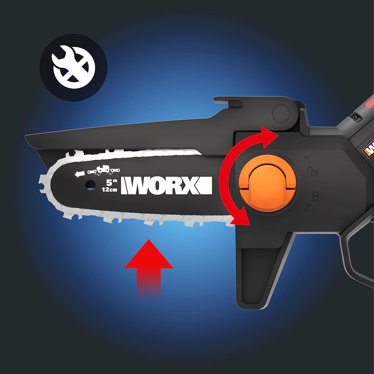 WORX - Mini tronçonneuse brushless 20V, guide 12cm, coupe 10cm, WG325E