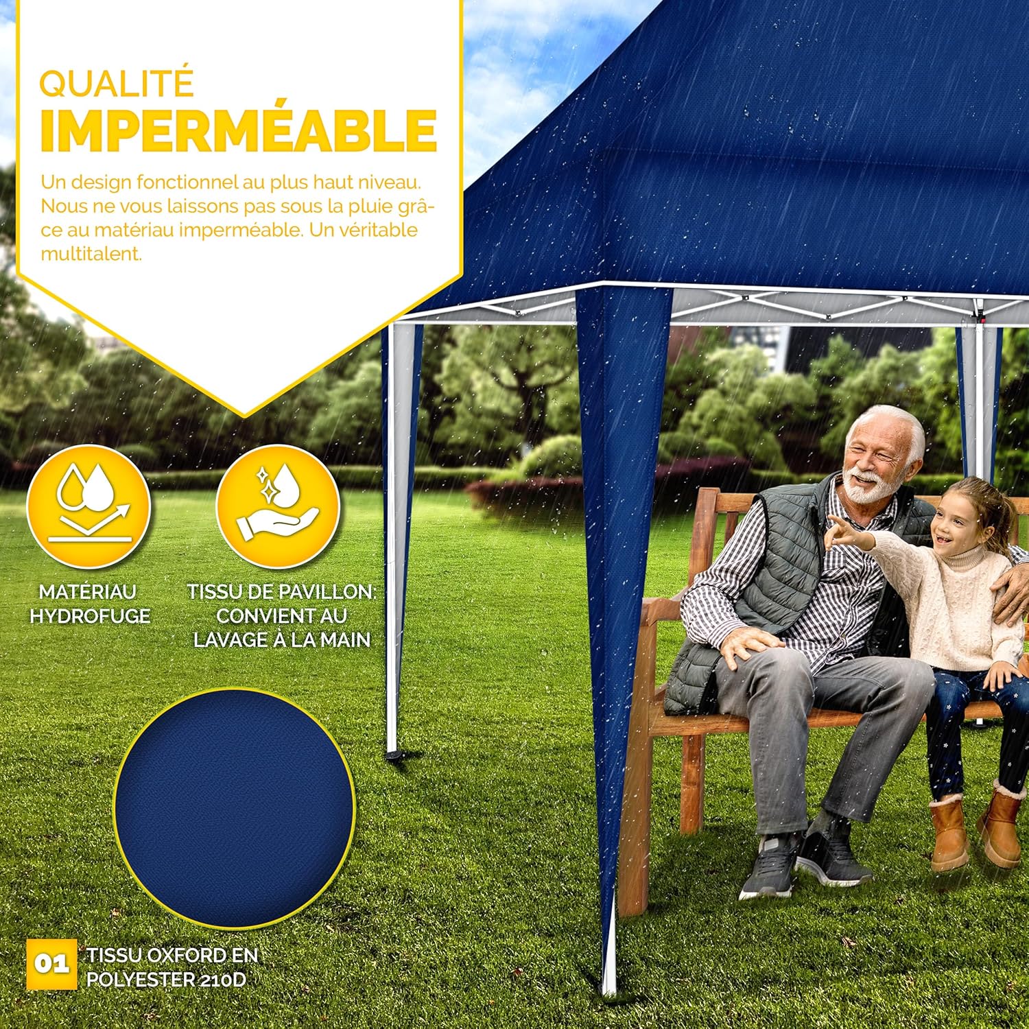 Tillvex - tonnelle pliable 3x6m - étanche, réglable, UV50+, bleu