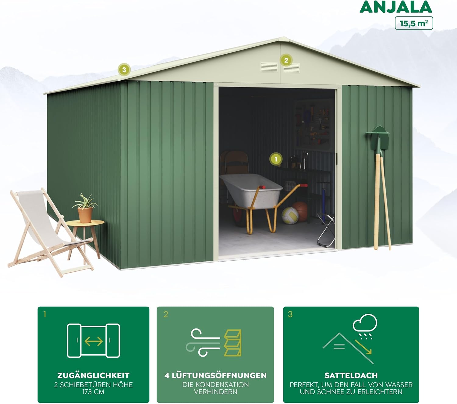 Hoggar Abri de Jardin en métal Anjala 15.50 m2 - Garantie 10 Ans - 452x343x223cm