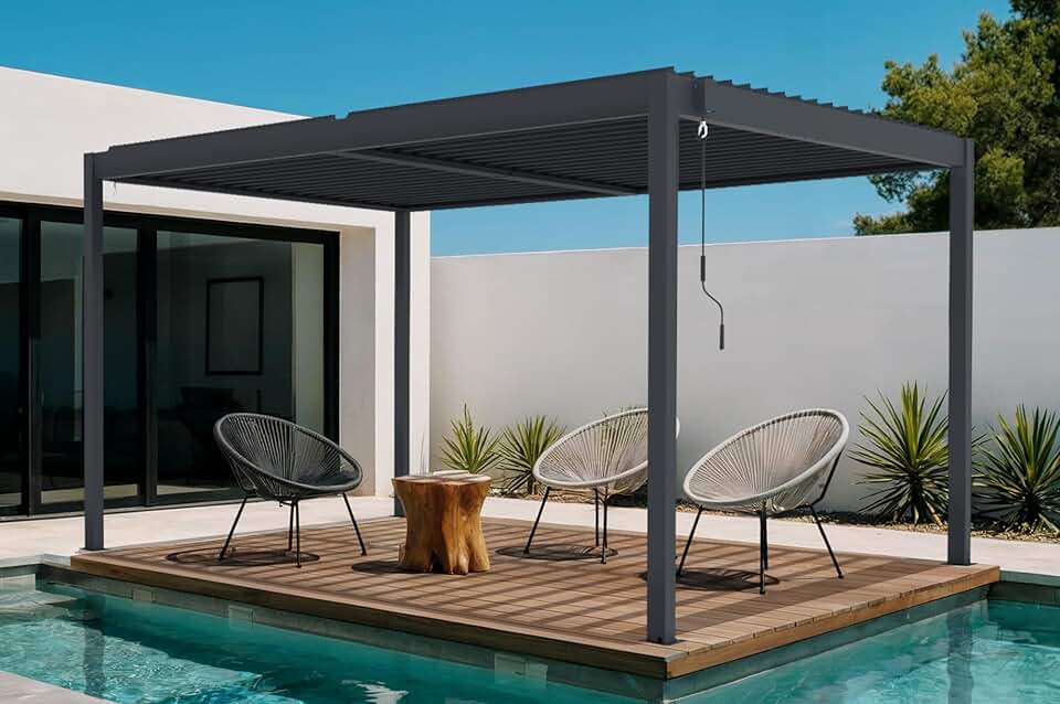 Cazeboo - Piana pergola bioclimatique 4x3m alu lames orientables, rotation 110°, vent 70km/h
