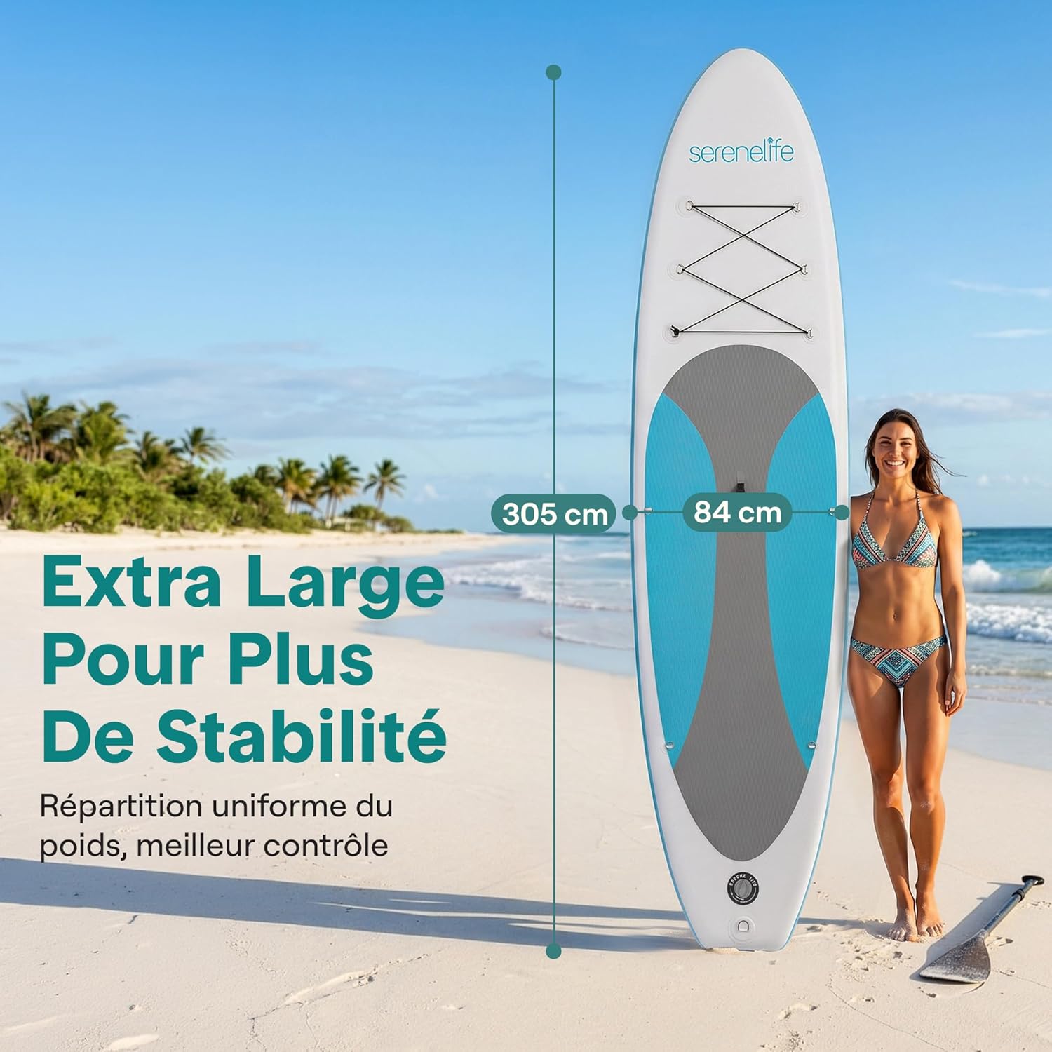 SereneLife Stand Up Paddle Gonflable Adulte 6” – Planche de Paddle avec Accessoires Sup, Sac de Transport, Pont Antidérapant, pour Mer, Lac, Rivière