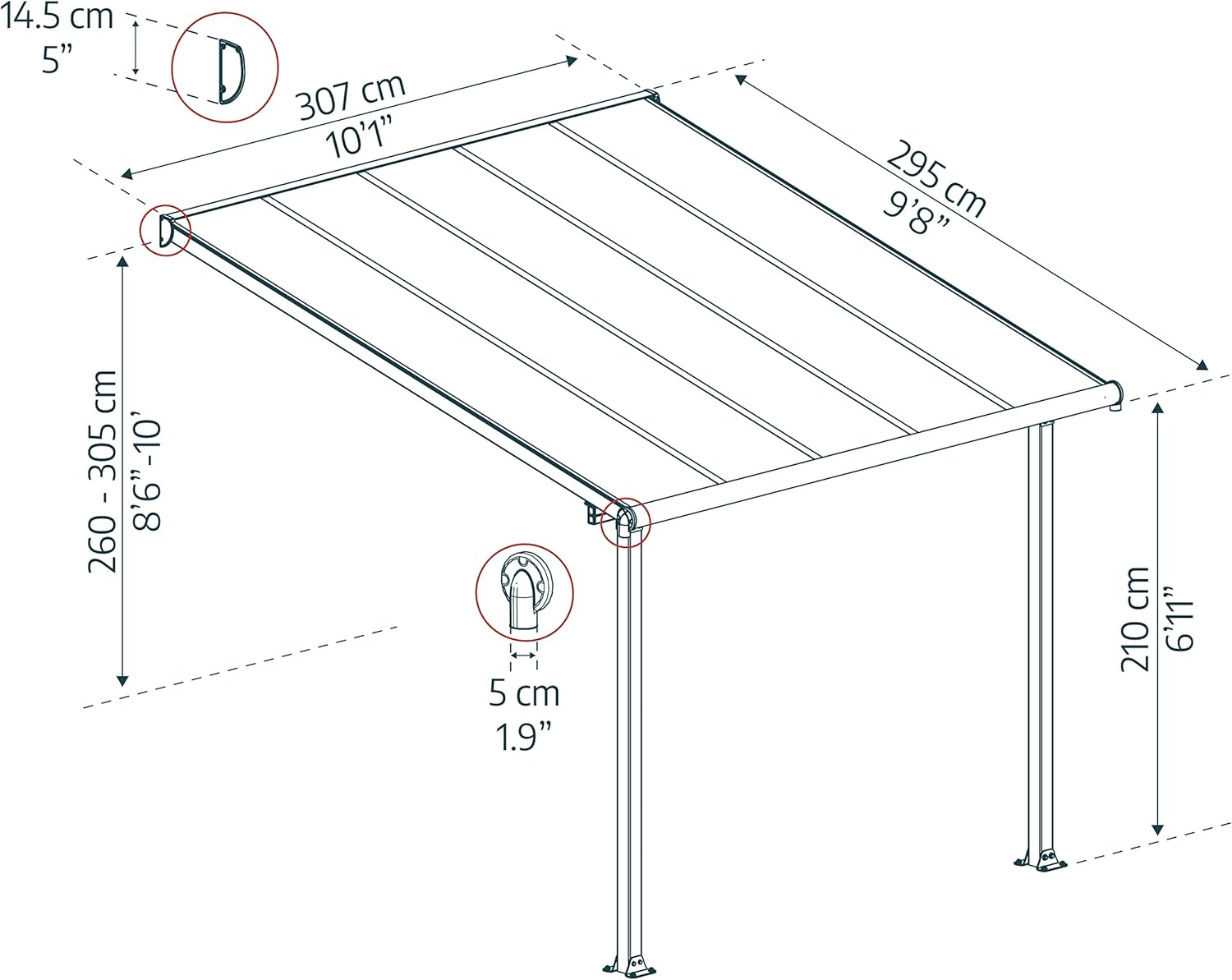 Palram - Olympia série - 3.05x3m - pergola alu/polycarbonate blanc