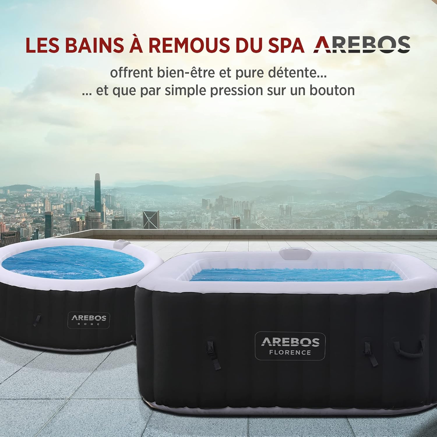 Arebos - Spa gonflable carré 154x154cm - 4 personnes, 100 jets, 600L
