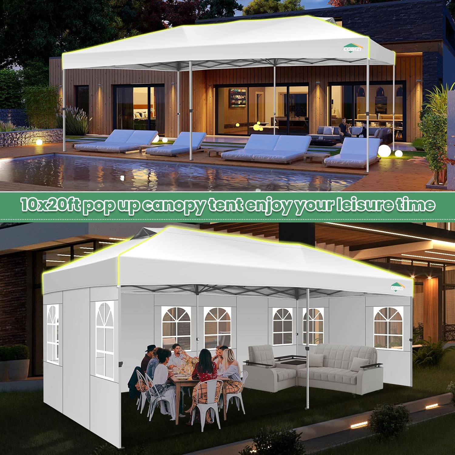 COBIZI - Barnum pliant série Jardin - 3x6m - Imperméable, anti-UV, 6 parois, sac transport