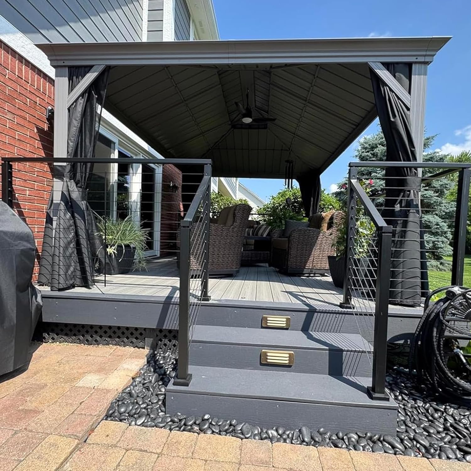 PURPLE LEAF - Tonnelle de Jardin 3x4,25m - aluminium double toit, imperméable, moustiquaire, rideaux