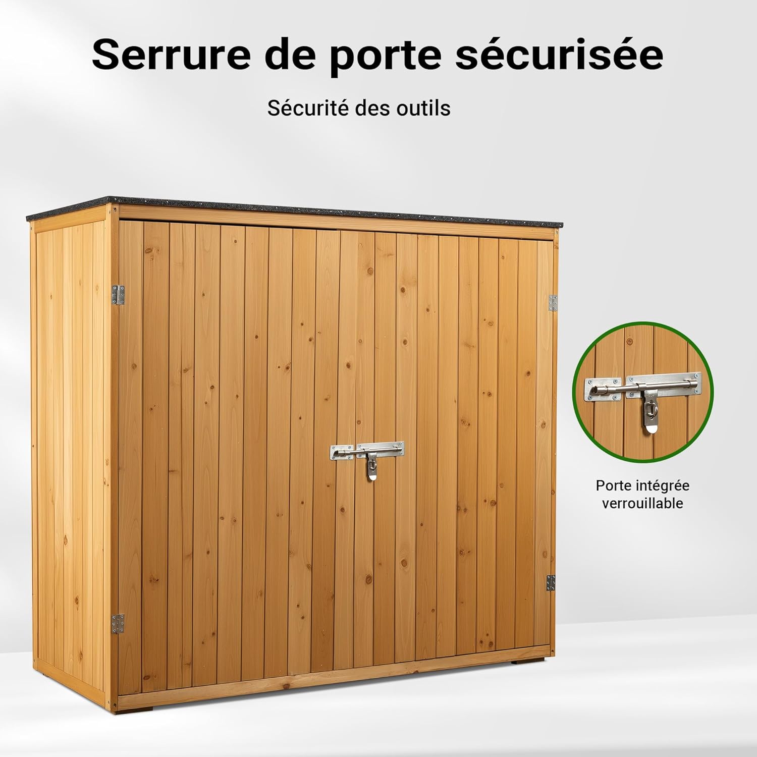 Wiltec Abri de Jardin – 1360 x 580 x 1270 mm – en Bois Verni – avec Toit revêtu par PVC et 2 Portes – Cabane Remise pour Rangement Outils pour Jardin, Terrasse & Balcon