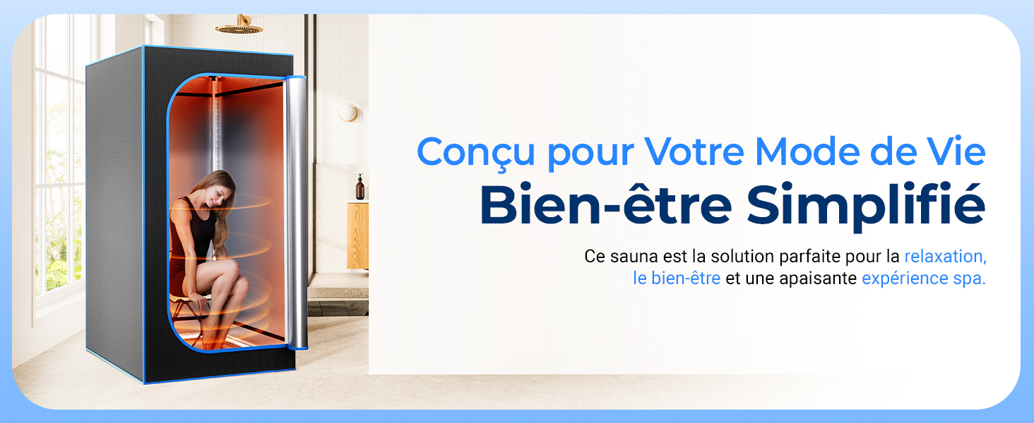 Une cabine ou une enceinte de couleur foncée avec une porte vitrée et des détails de cadre orange, présentant une publicité textuelle en français sur