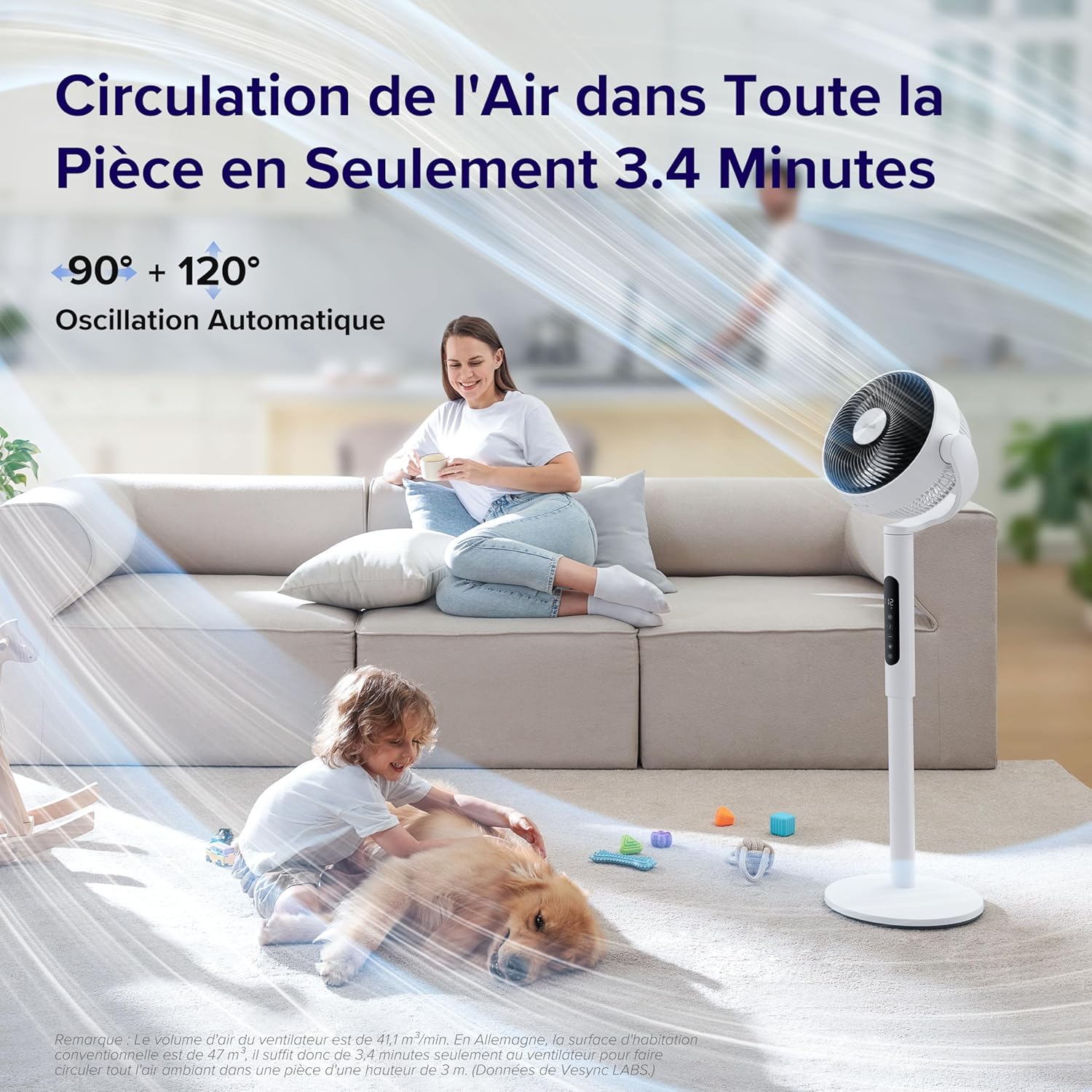 LEVOIT - ventilateur sur pied - réglable - silencieux, 2465 m³/h, 12 vitesses