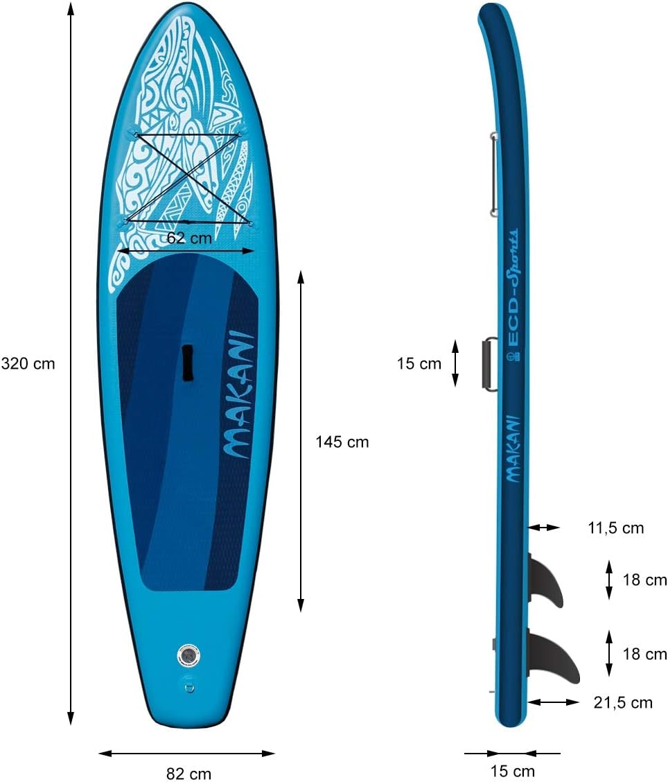ECD Germany - Stand Up Paddle gonflable - 305/308/320/380 cm - PVC, 120/150 kg, 10/15 cm