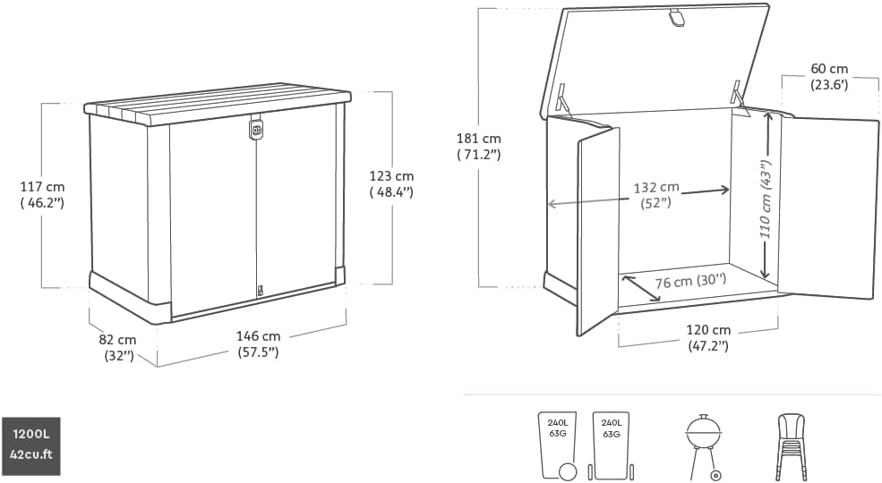 KETER - Range SIO Pro - 1200L - Abri poubelle horizontal beige
