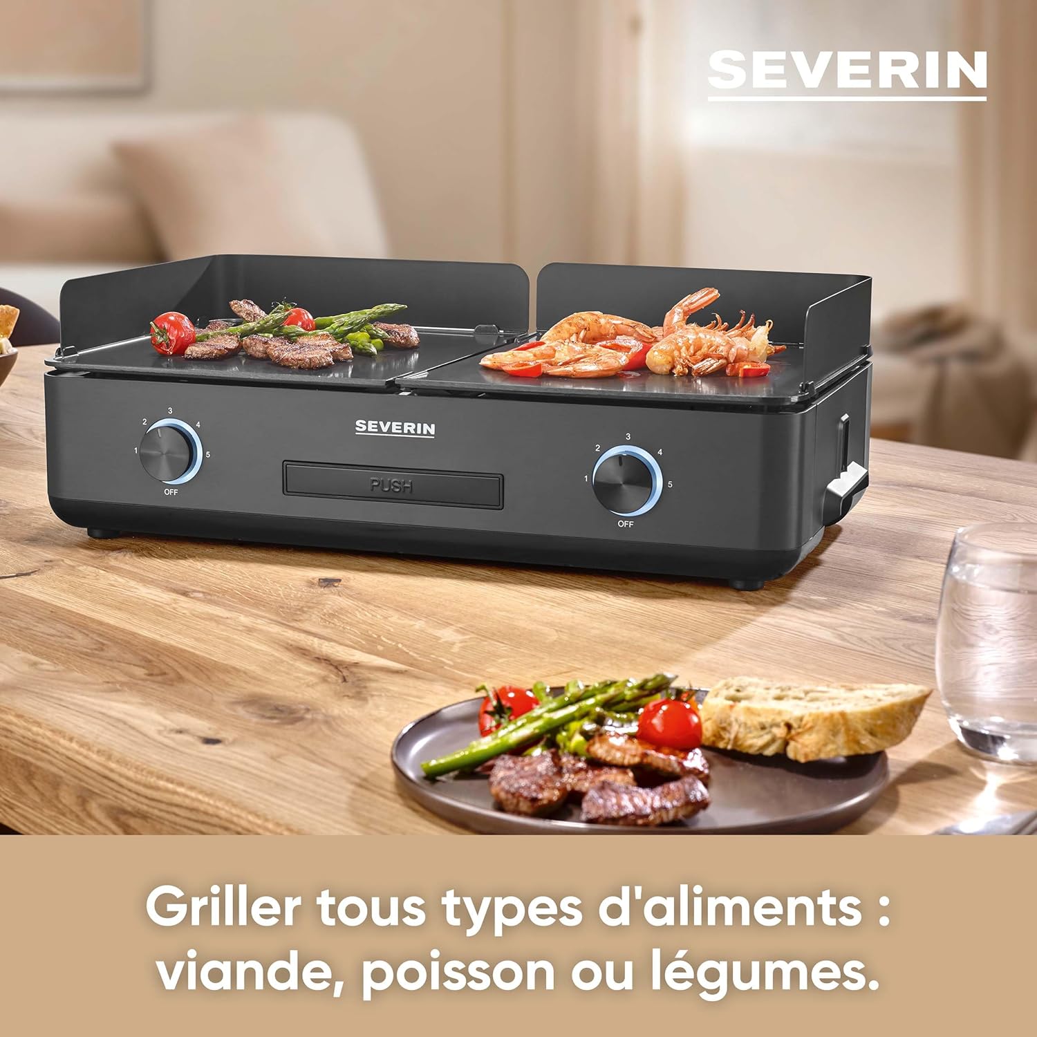SEVERIN - plancha électrique réglable 240°C, 2200W, surface céramique, PG 8569