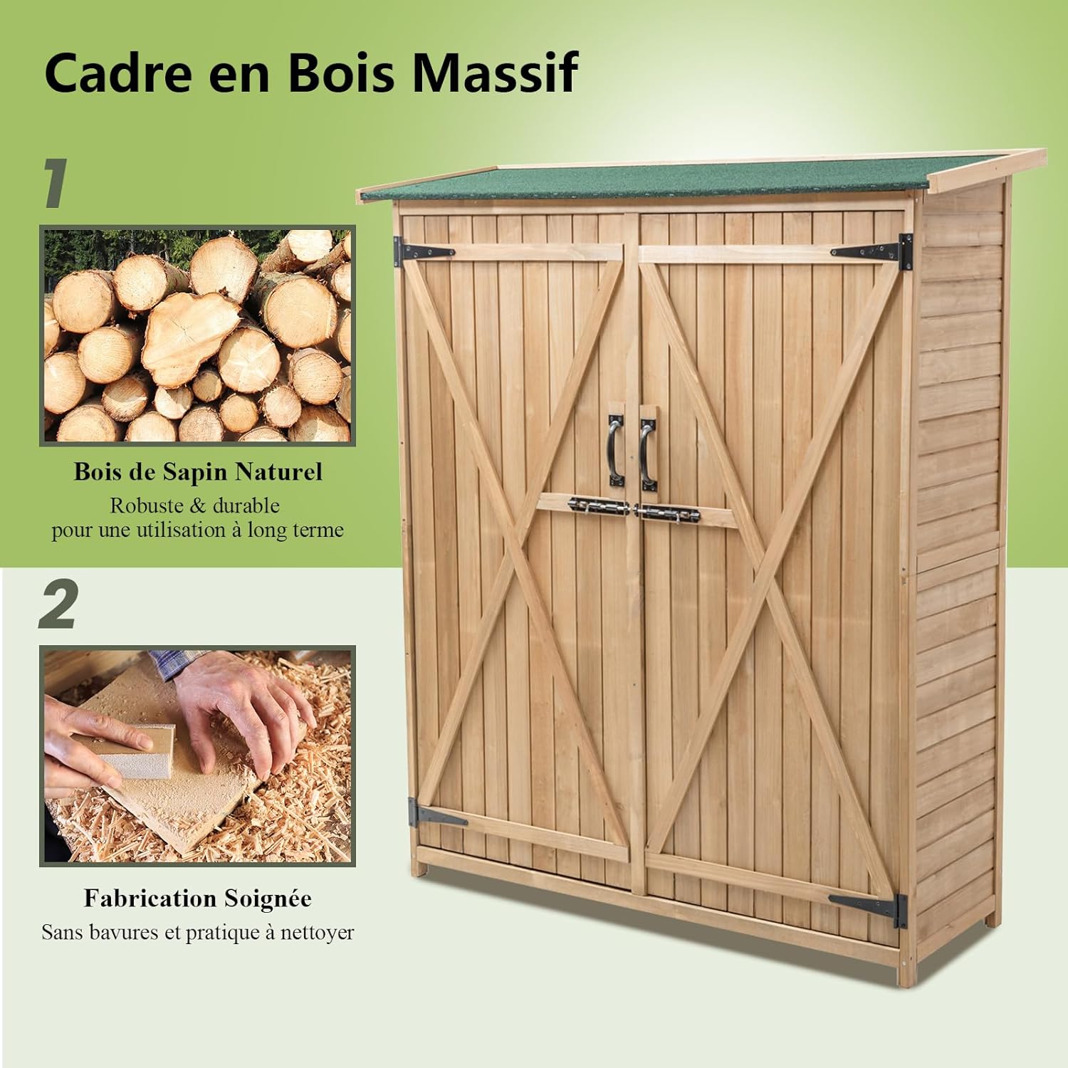 RELAX4LIFE Abri de Jardin en Bois 140x50x162 cm, Abri à Outils avec Toit en Asphalte Incliné, Portes et Étagères Double Fermeture, Meuble de Rangement pour Extérieur Arrière-Cour Patio Pelouse