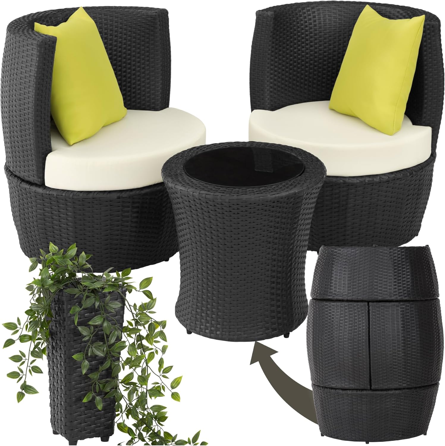 tectake - Salon de jardin 2 places - alu & rotin, table, coussins, pot