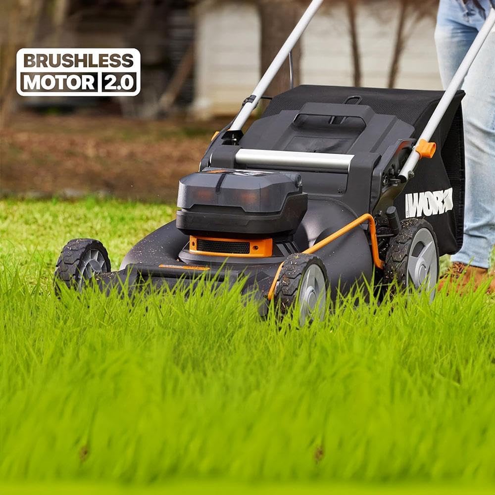 WORX - Tondeuse électrique sans fil 40V - Coupe 46cm, 7 niveaux, ramassage, mulching, poignée ergonomique, 2 batteries 4