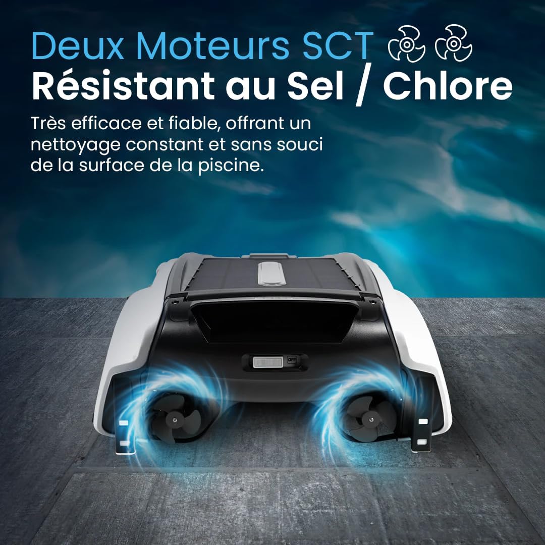 Betta - SE - robot skimmer solaire piscine, 30h autonomie, moteurs sel/chlore, nettoyage 24/7