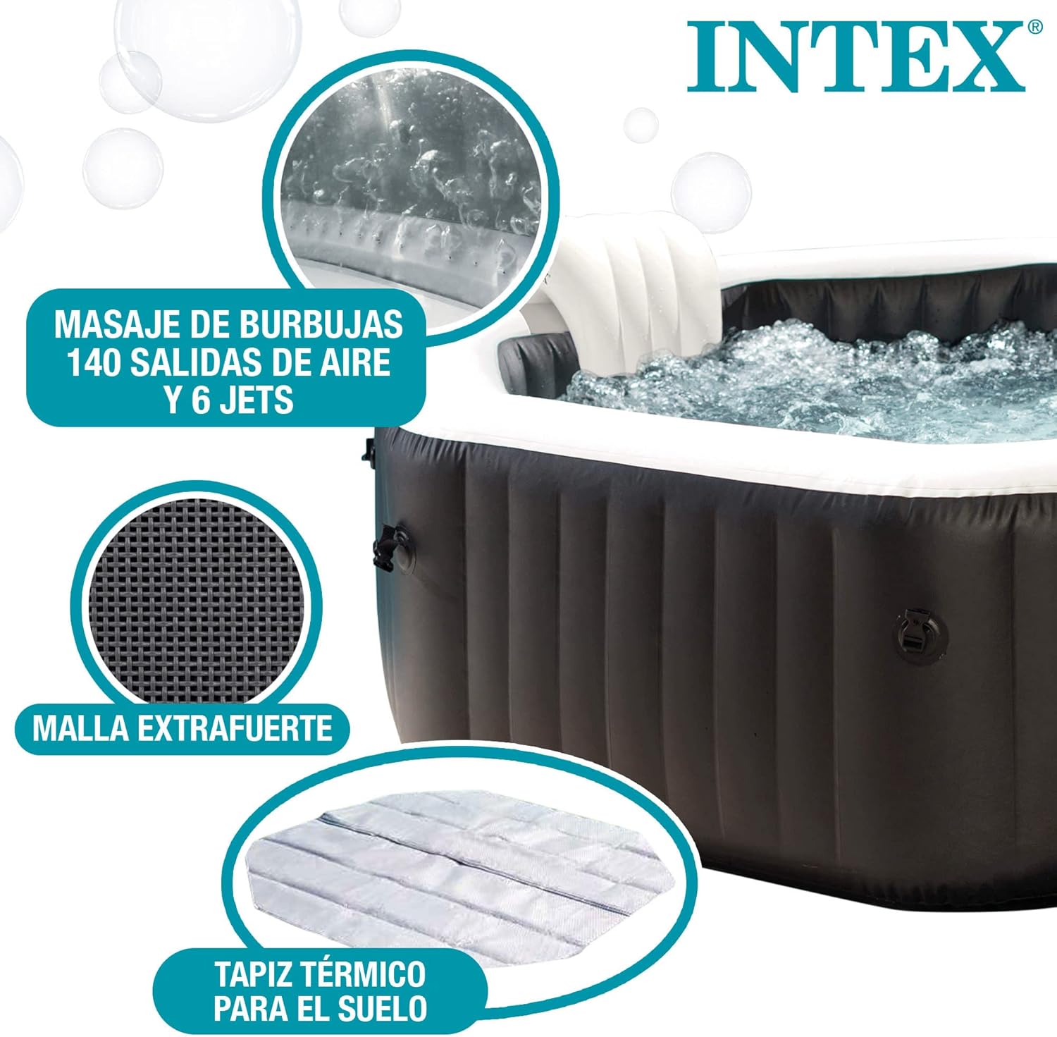 Intex - Pure Spa Carbone 6 places - grande capacité, structure robuste