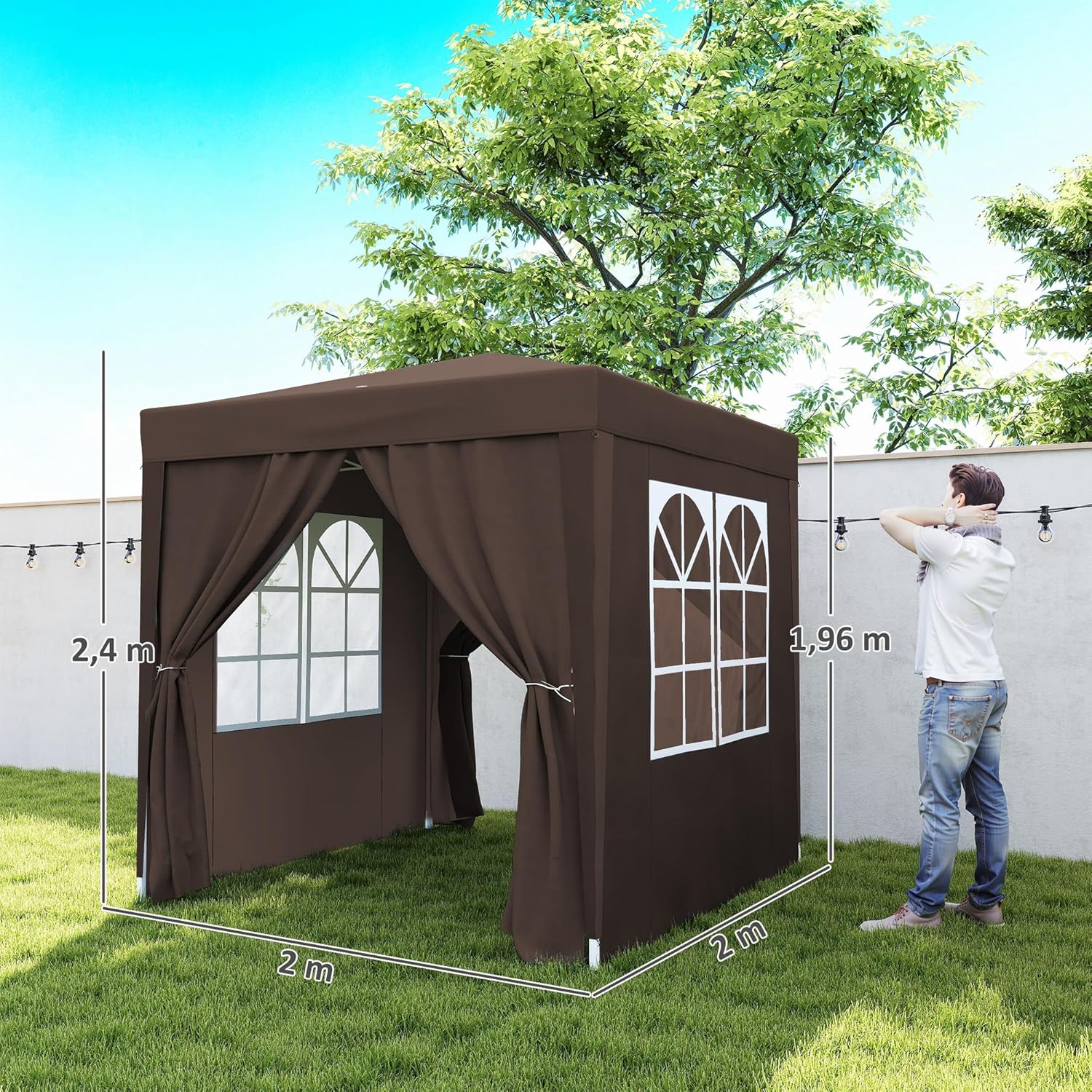 Outsunny - tonnelle pliante jardin 2x2m, hauteur réglable, 4 côtés, marron