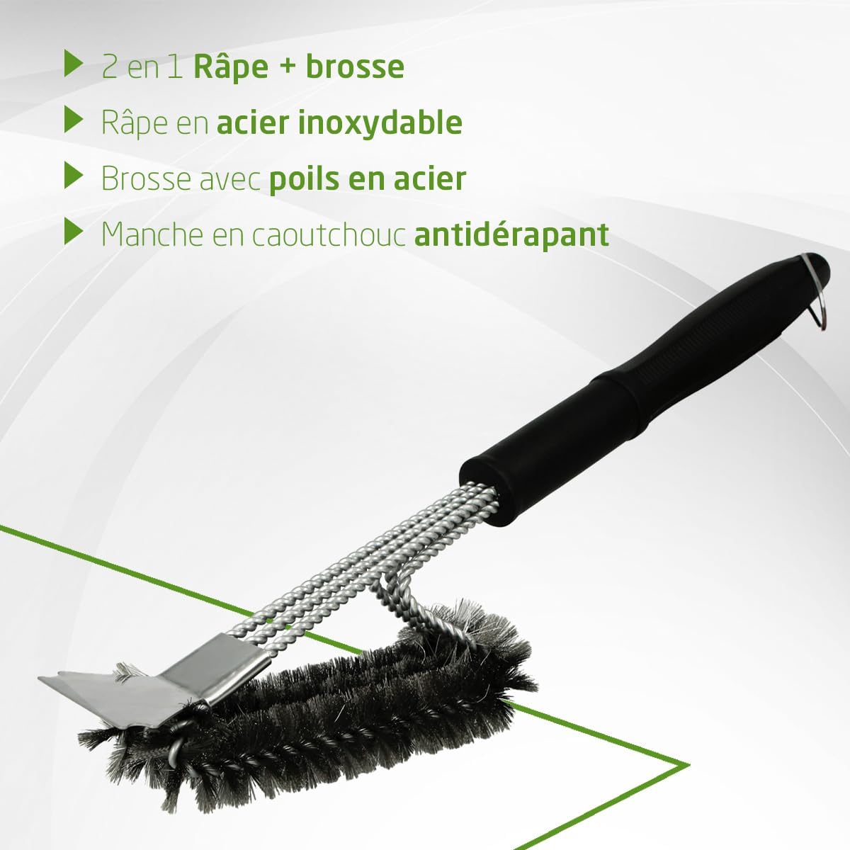 Amig - Fireplus 2 en 1 - 45,7 cm - Brosse inox et grattoir BBQ